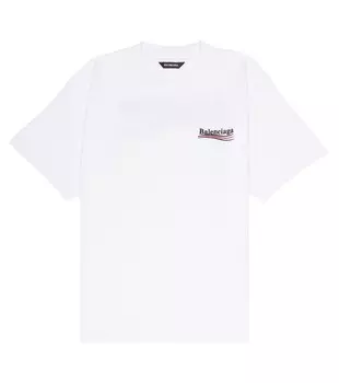 Хлопковая футболка с вышивкой Balenciaga Kids, белый