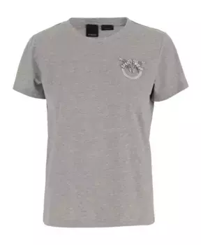 Хлопковая футболка с вышивкой Love Birds Pinko, серый