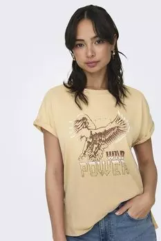 Хлопковая футболка с закатанными манжетами Only, коричневый
