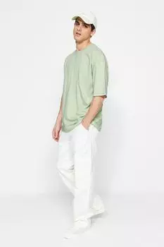 Хлопковая футболка с заниженными рукавами Trendyol, зеленый