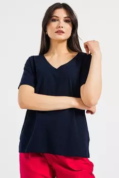 Хлопковая футболка с заостренным воротником United Colors Of Benetton, синий