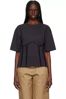 Хлопковая футболка с завязками сзади Ganni, цвет phantom