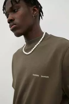 Хлопковая футболка Samsoe Samsoe, зеленый