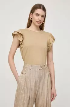 Хлопковая футболка Silvian Heach, бежевый