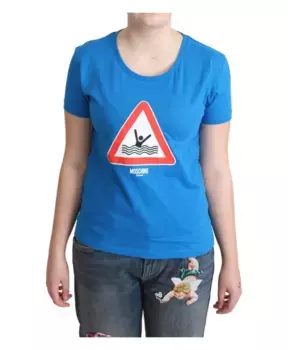 Хлопковая футболка синего цвета с треугольным рисунком Moschino, синий