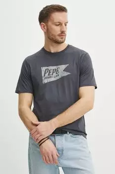 Хлопковая футболка Single Cardiff Pepe Jeans, серый