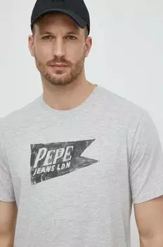 Хлопковая футболка Single Cardiff Pepe Jeans, серый