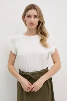 Хлопковая футболка Sisley, бежевый