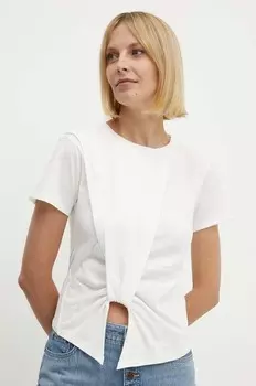 Хлопковая футболка Sisley, бежевый