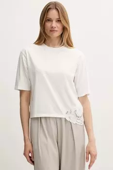 Хлопковая футболка Sisley, бежевый