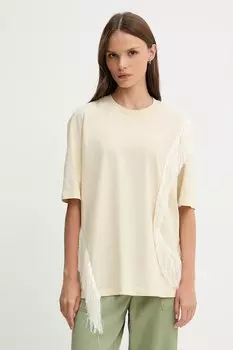 Хлопковая футболка Sisley, бежевый