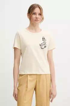 Хлопковая футболка Sisley, бежевый