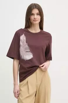 Хлопковая футболка Sisley, коричневый