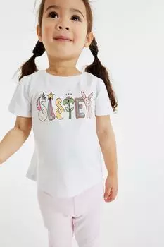 Хлопковая футболка Sister с короткими рукавами (от 3 месяцев до 7 лет) Next, белый