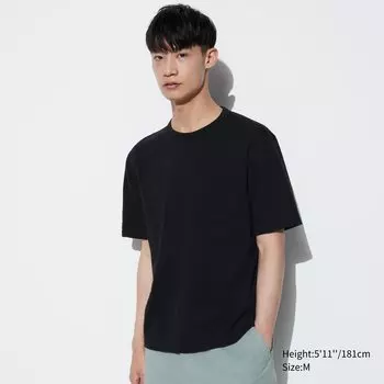 Хлопковая футболка Slub с круглым вырезом UNIQLO, черный