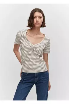 Хлопковая футболка со сборками Mango, экрю