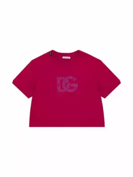 Хлопковая футболка со стразами Dolce&Gabbana, розовый
