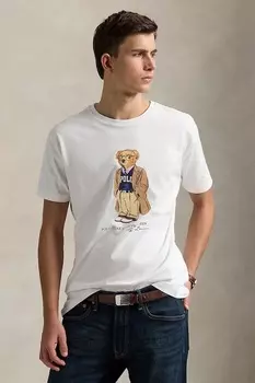 Хлопковая футболка Sscncmslm1 с коротким рукавом Polo Ralph Lauren, белый