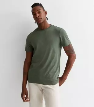 Хлопковая футболка стандартного кроя цвета хаки с круглым вырезом New Look, хаки