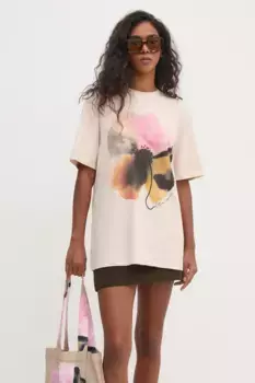 Хлопковая футболка Stine Goya, бежевый