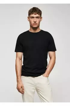 Хлопковая футболка стрейч Mango, черный