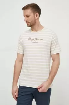 Хлопковая футболка STRIPED EGGO Pepe Jeans, бежевый