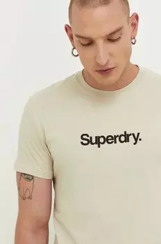Хлопковая футболка Superdry, бежевый