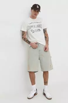 Хлопковая футболка Superdry, бежевый