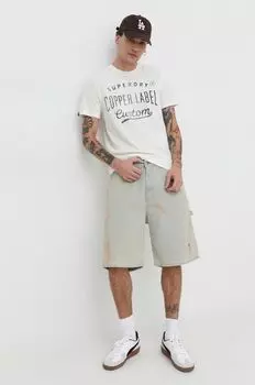 Хлопковая футболка Superdry, бежевый