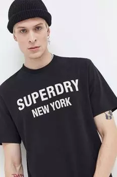 Хлопковая футболка Superdry, черный