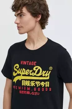 Хлопковая футболка Superdry, черный