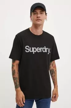 Хлопковая футболка Superdry, черный