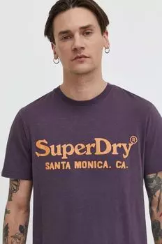 Хлопковая футболка Superdry, фиолетовый