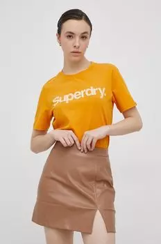 Хлопковая футболка Superdry, оранжевый
