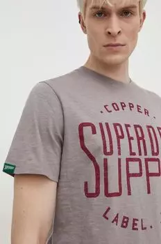 Хлопковая футболка Superdry, серый