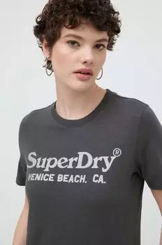 Хлопковая футболка Superdry, серый