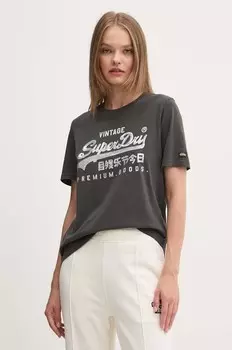 Хлопковая футболка Superdry, серый