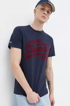 Хлопковая футболка Superdry, темно-синий