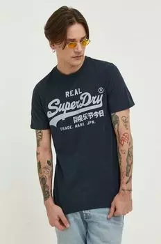 Хлопковая футболка Superdry, темно-синий