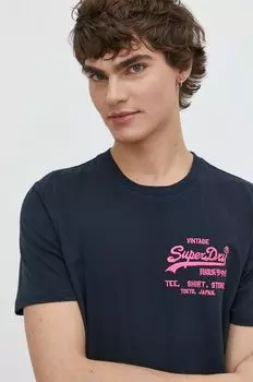 Хлопковая футболка Superdry, темно-синий