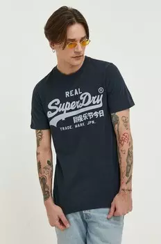 Хлопковая футболка Superdry, темно-синий