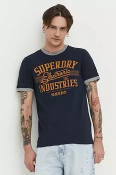 Хлопковая футболка Superdry, темно-синий