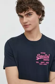 Хлопковая футболка Superdry, темно-синий