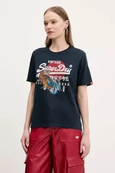Хлопковая футболка Superdry, темно-синий