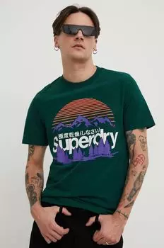 Хлопковая футболка Superdry, зеленый