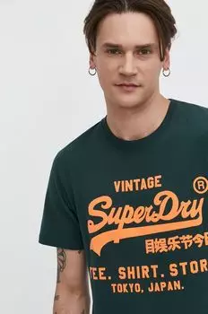 Хлопковая футболка Superdry, зеленый