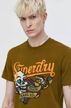 Хлопковая футболка Superdry, зеленый