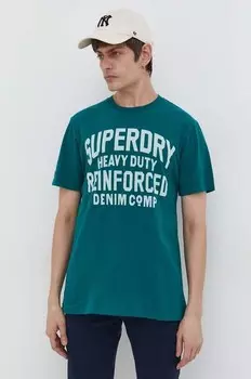 Хлопковая футболка Superdry, зеленый