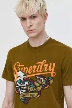 Хлопковая футболка Superdry, зеленый