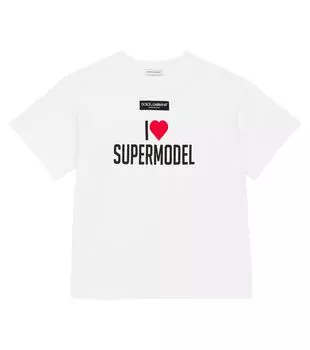 Хлопковая футболка Supermodel с короткими рукавами Dolce&Gabbana, белый
